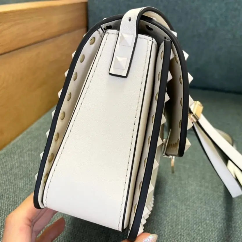 Boutique Level Quality || Valentino Garavani Rockstud23 East-West Shoulder Bag in White