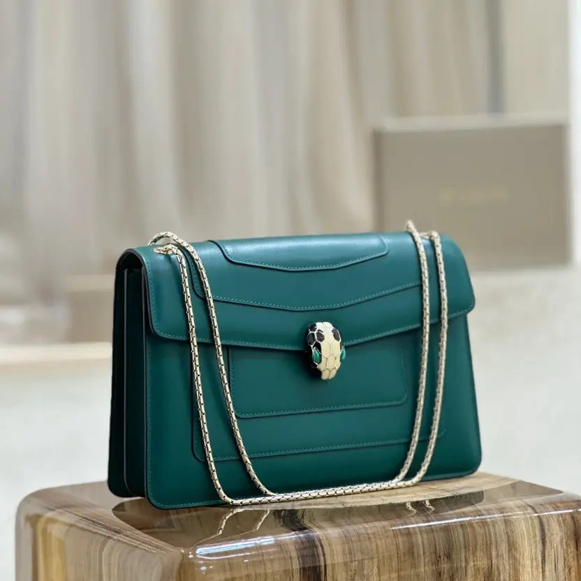 Boutique Level Quality || Bvlgari Serpenti Forever "Double" Flap Bag in Green
